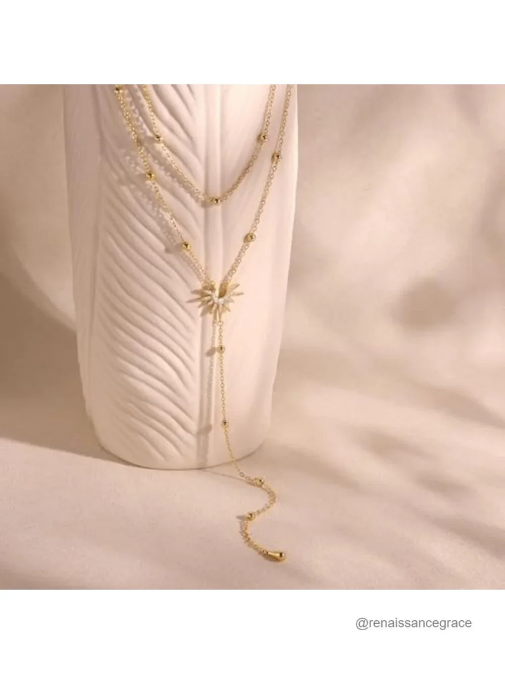 14K Gold Plated Lariat Y Necklace for Women Dainty Sun Pendant